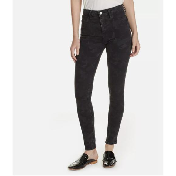 Free People Denim - FREE PEOPLE Long Lean Black Subdued Camo High Waist Rise Jeans Skinny 27 Gorp